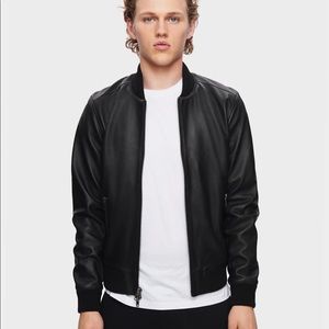Black Bomber Leather Jacket by DSTLD Size M